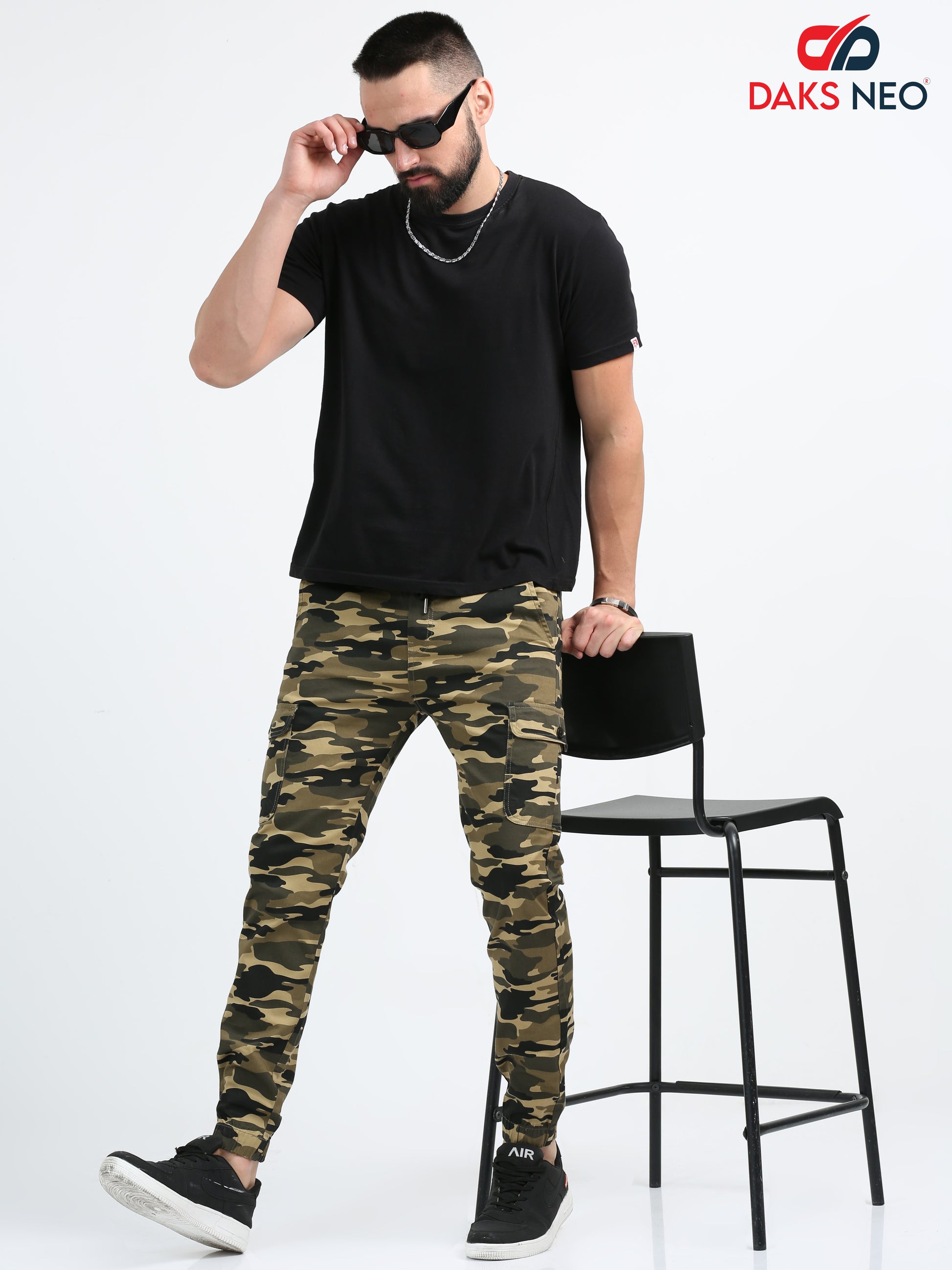 Beige Camouflage Joggers for Men 