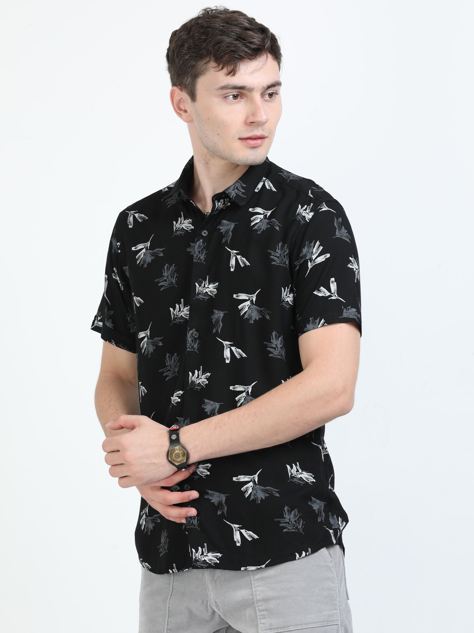 Raisin Black Tropical printed shirts for Men 