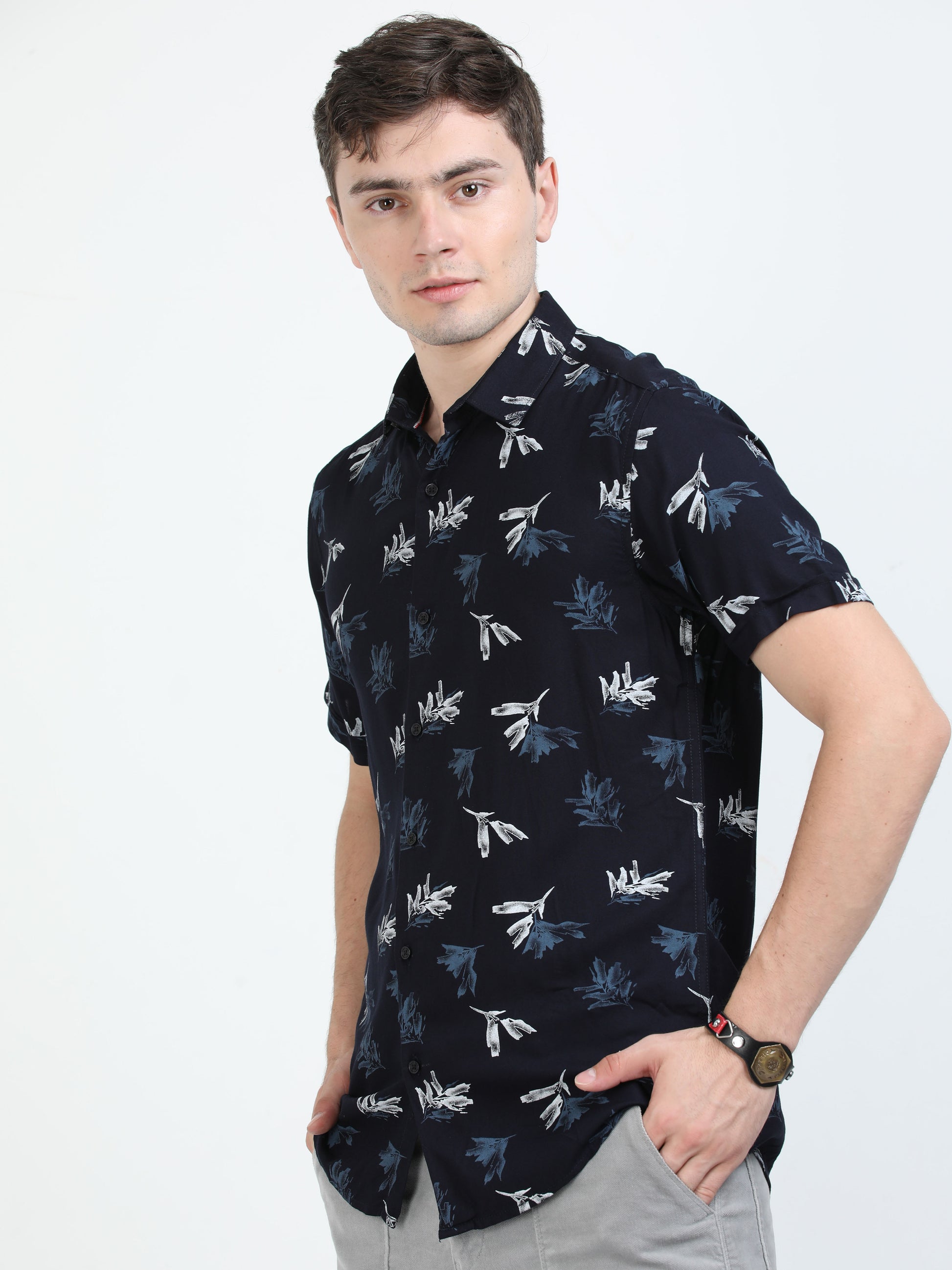 Millenium Blue Tropical printed shirts for men 