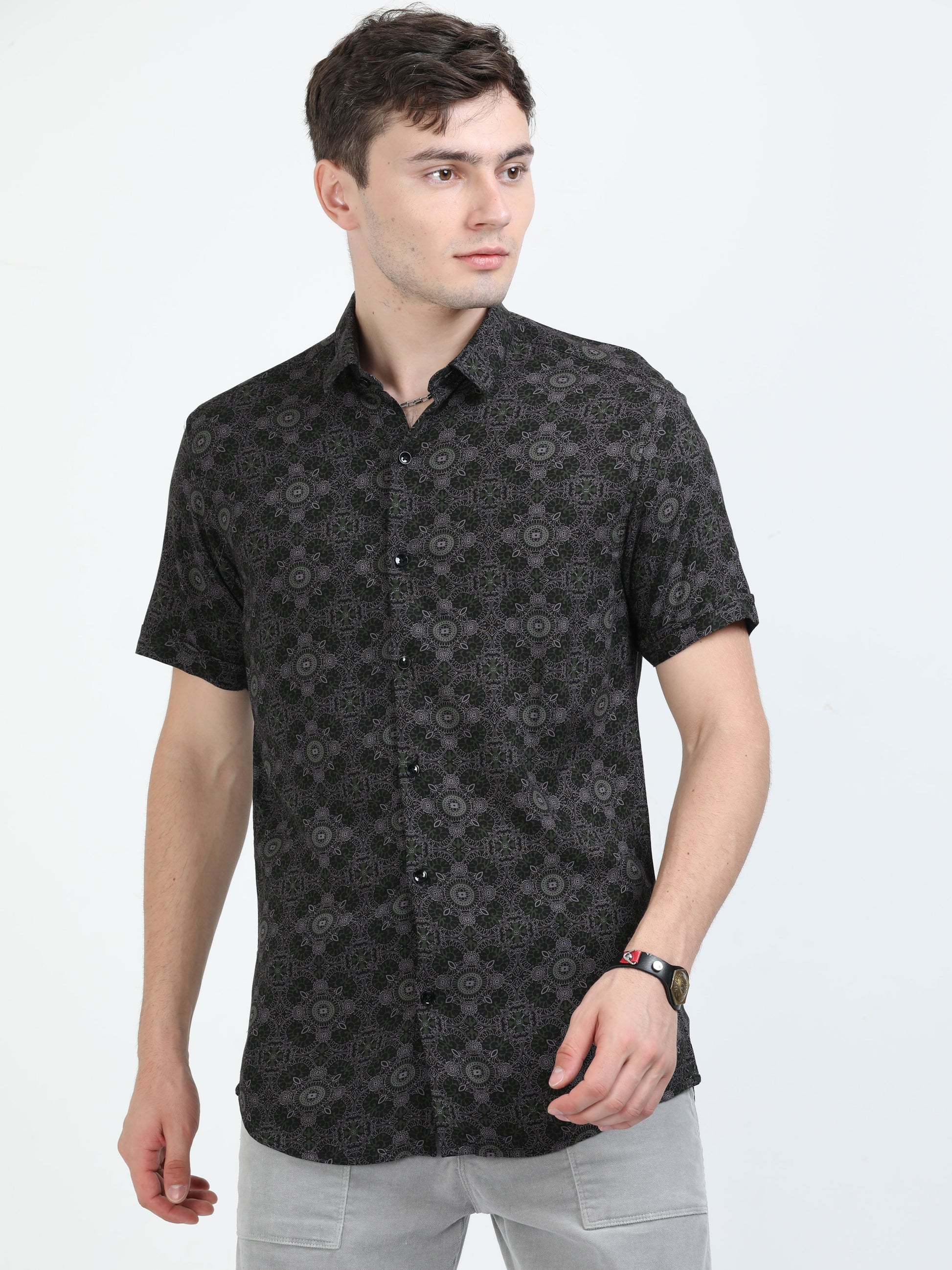 Rangoon Green Printed Shirt for Men 