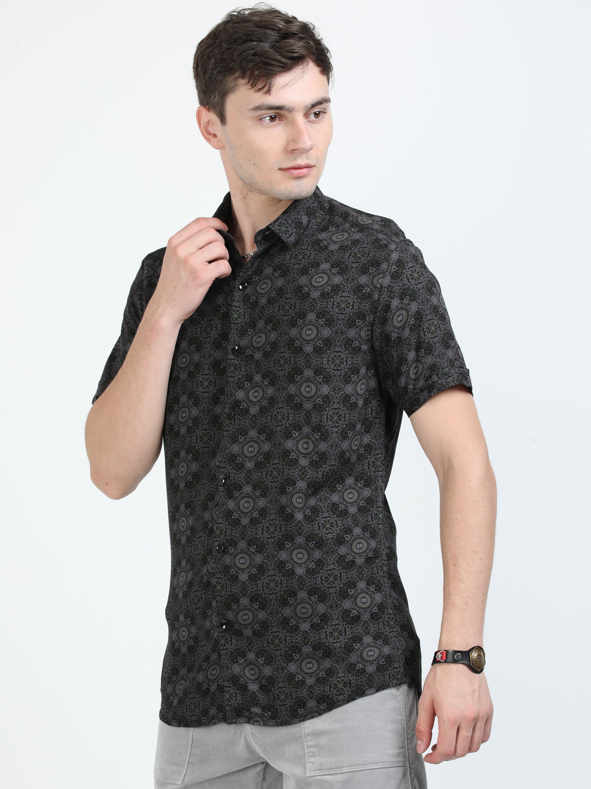 Rangoon Green Printed Shirt for Men 