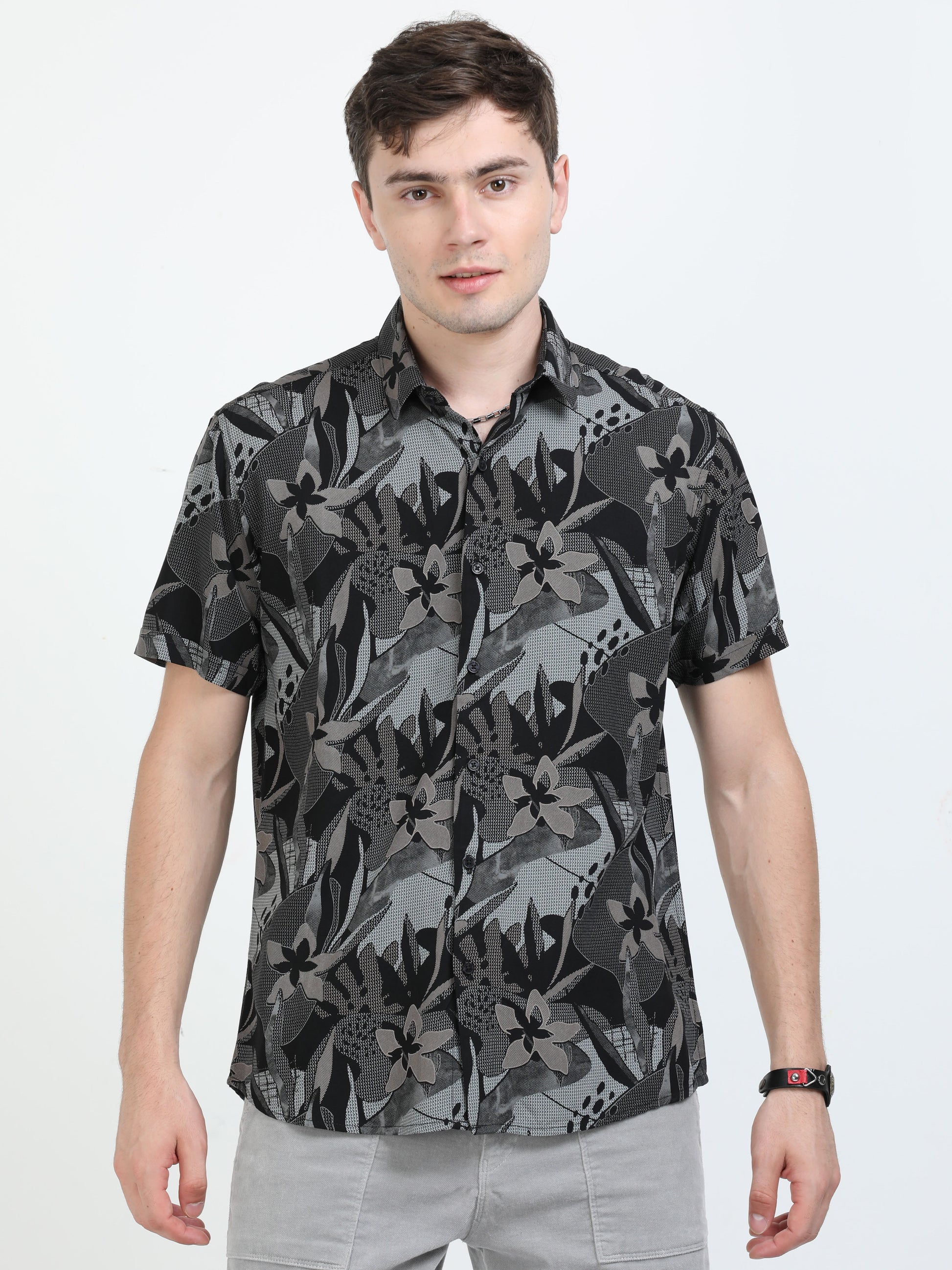 Mid Grey Abstract Printed Shirt for Men 