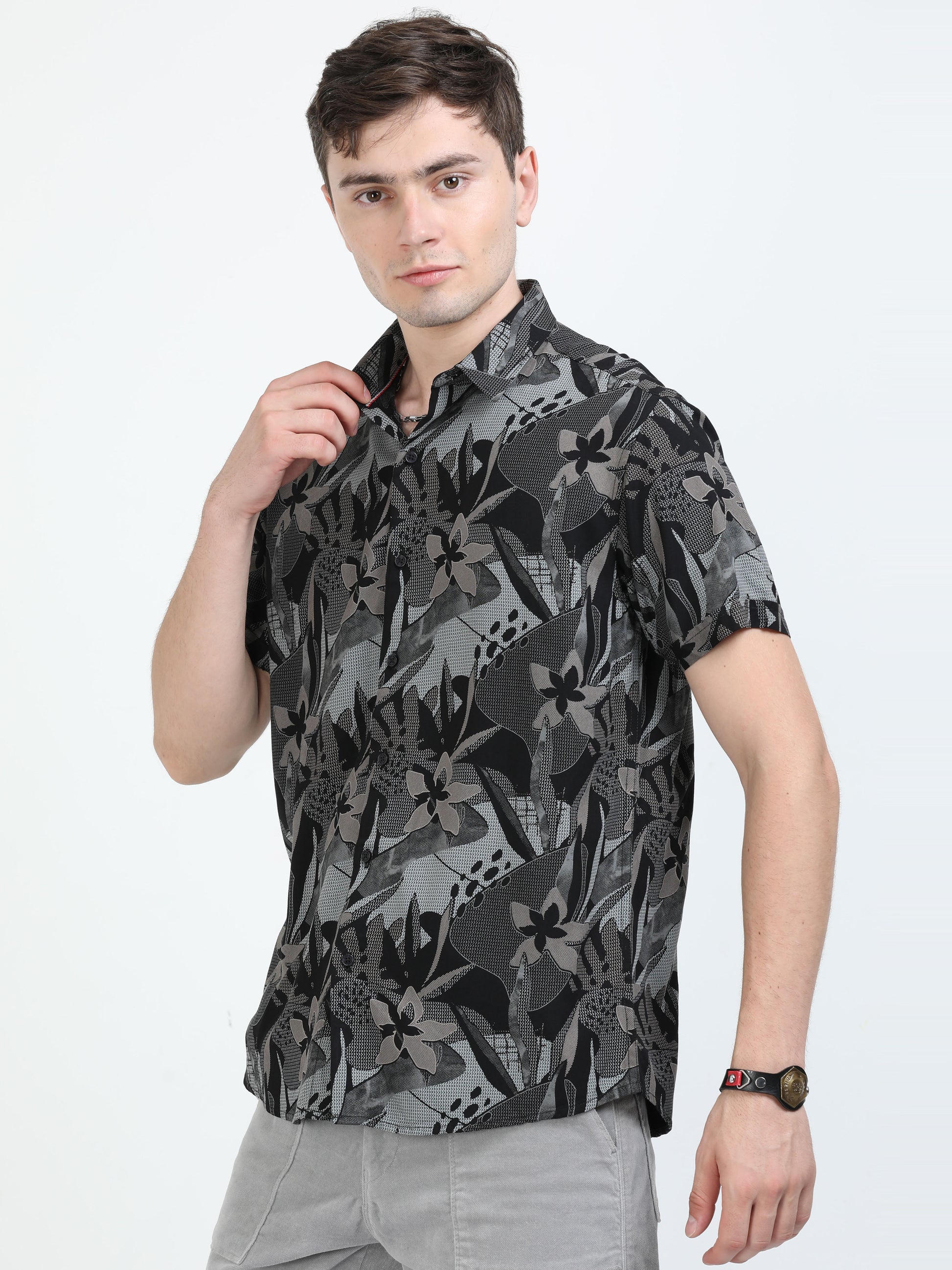 Mid Grey Abstract Printed Shirt for Men 