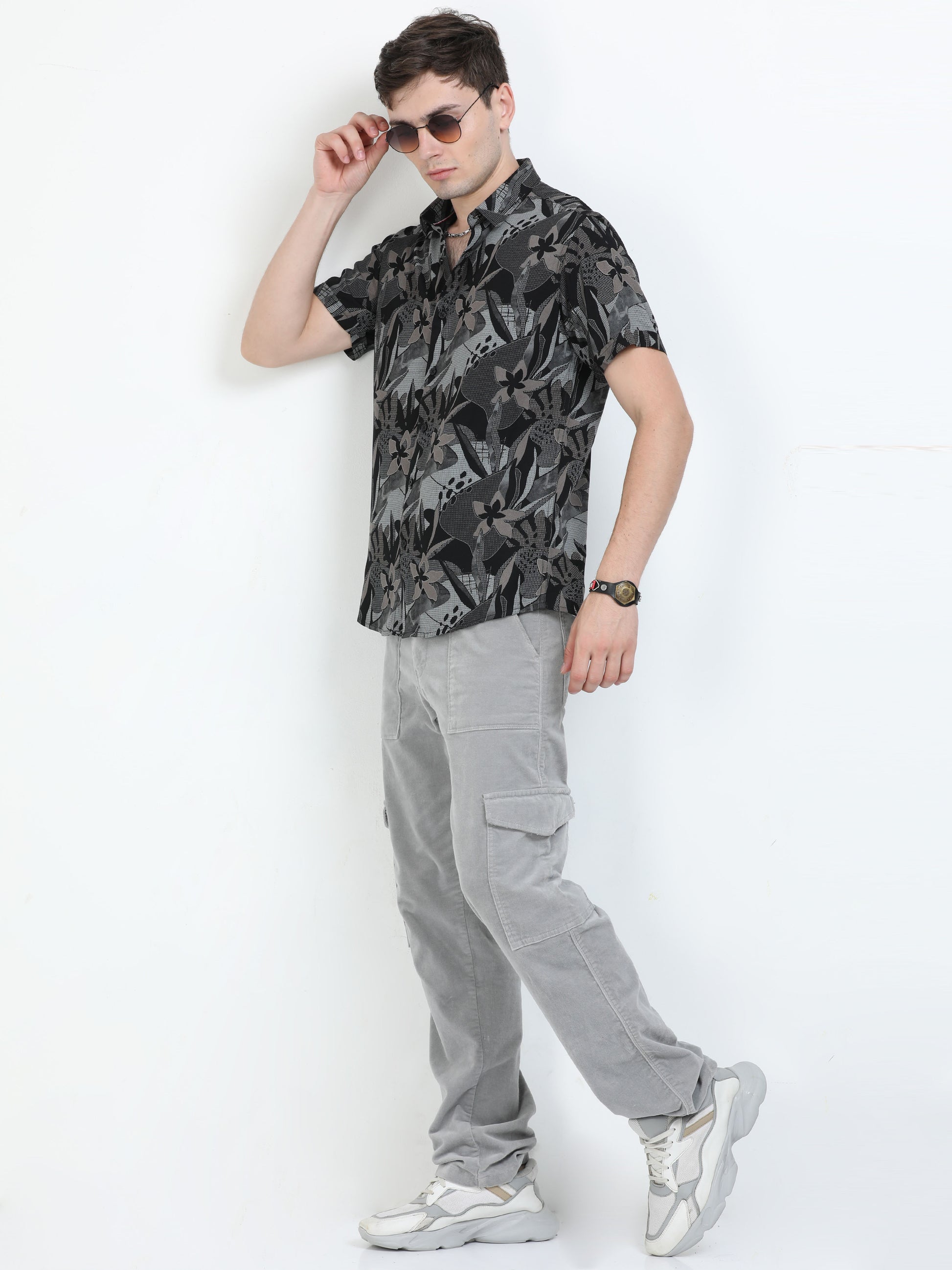 Mid Grey Abstract Printed Shirt for Men 