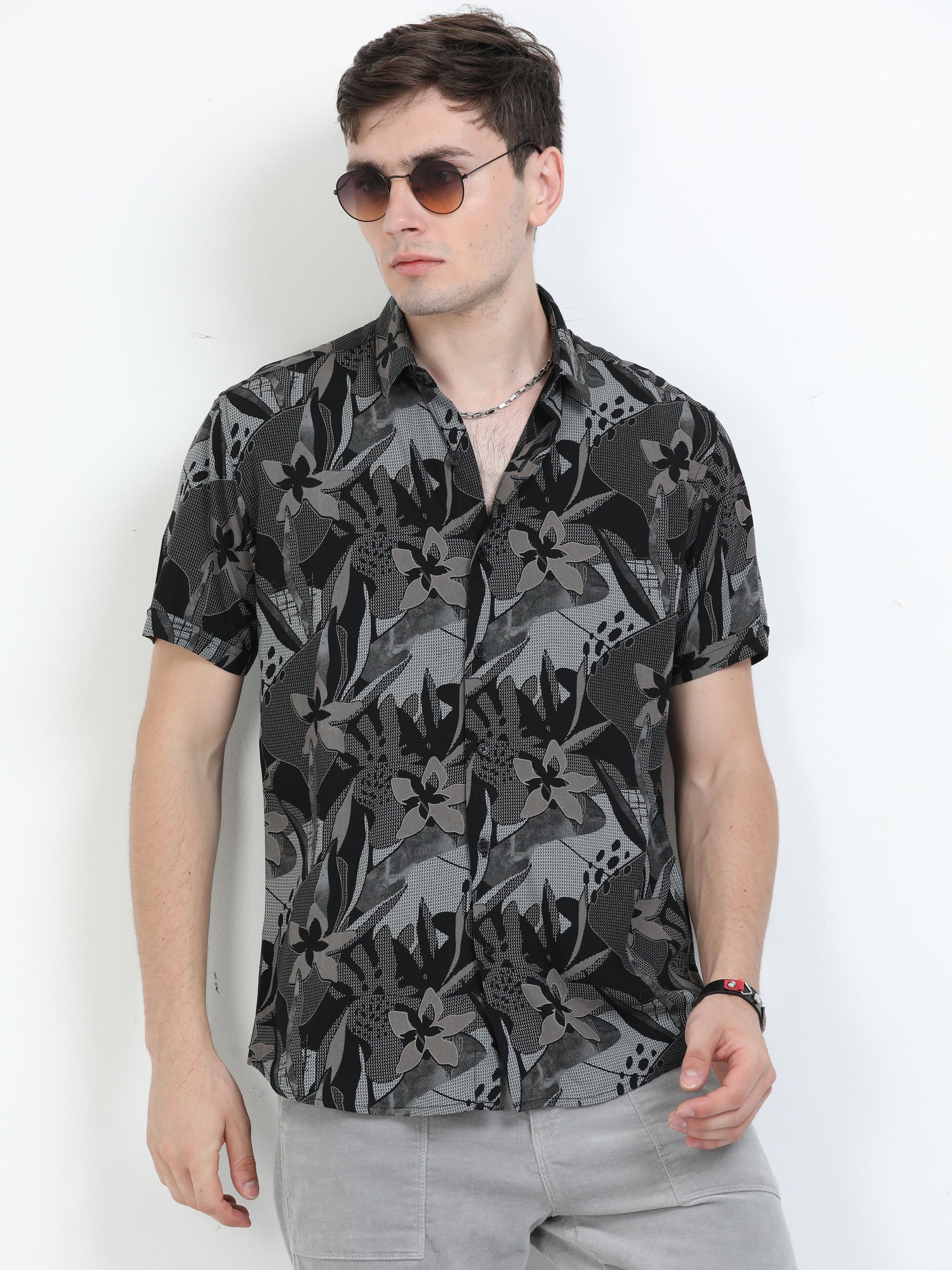 Mid Grey Abstract Printed Shirt for Men 