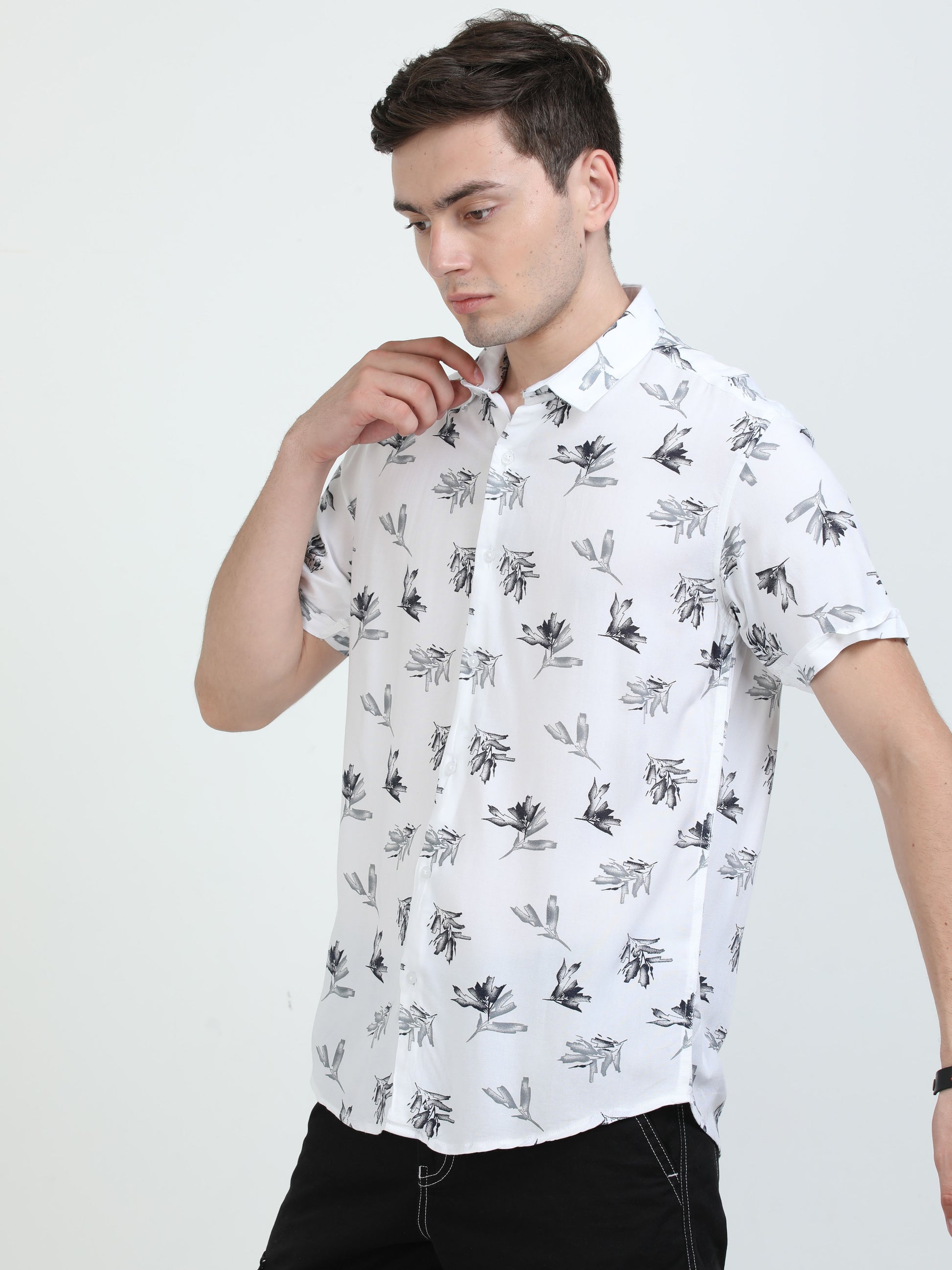 White Tropical printed shirts for Men 