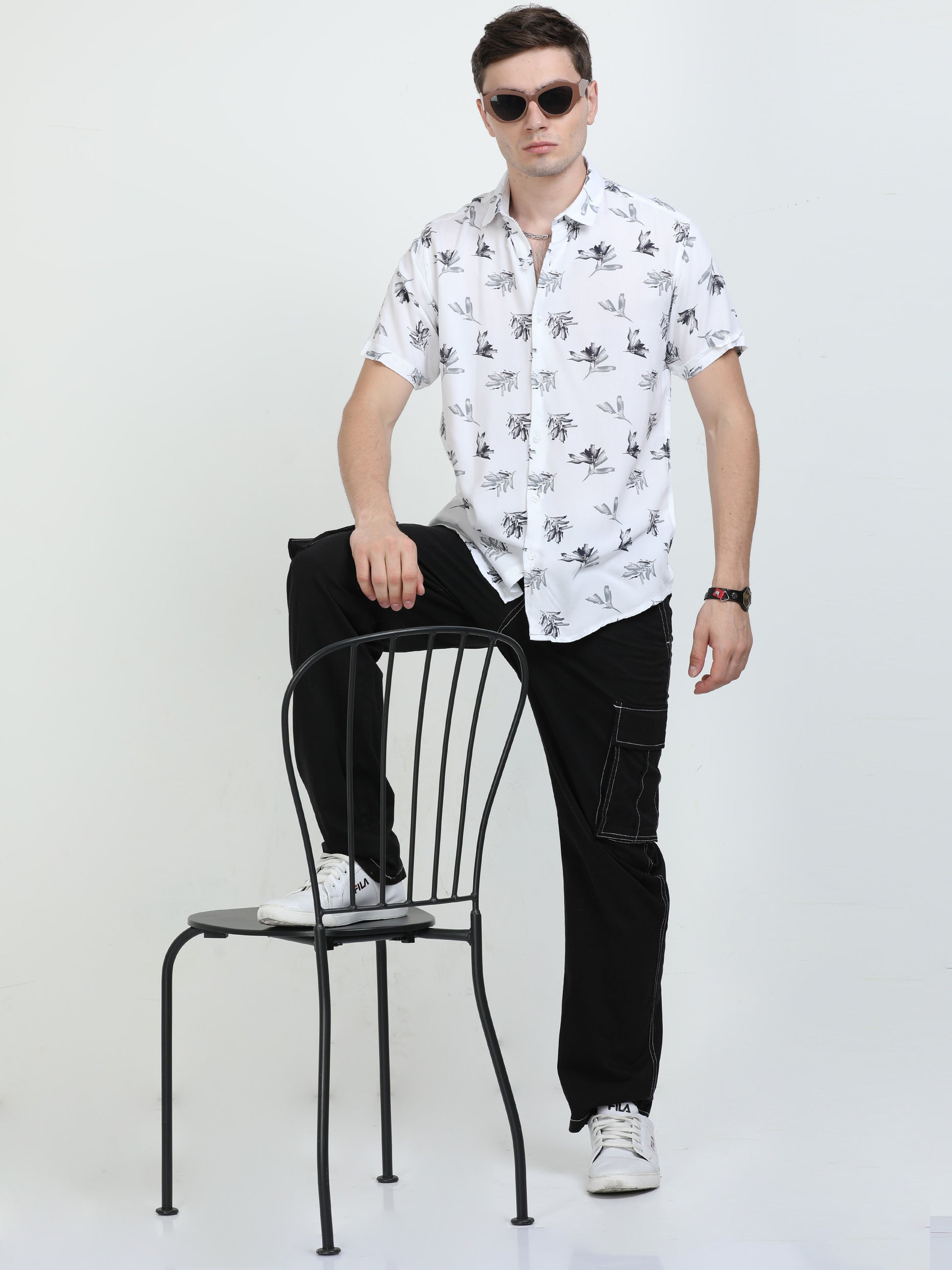 White Tropical printed shirts for Men 