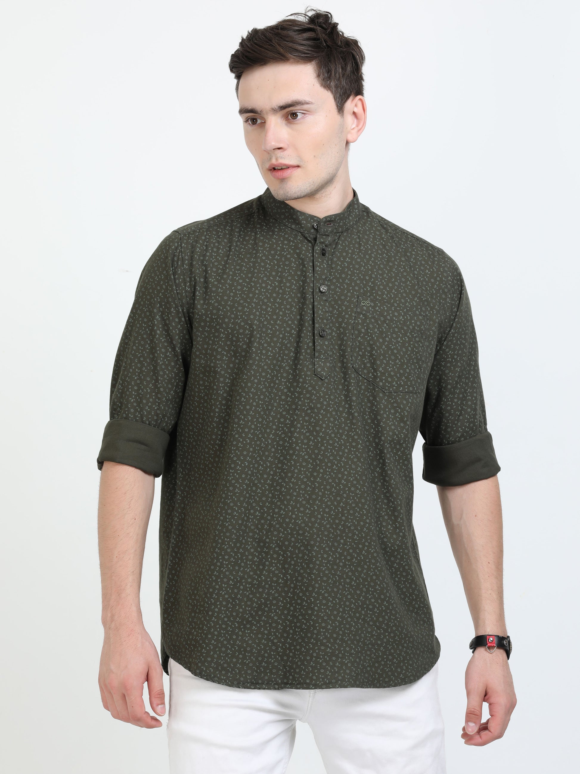 Lunar Green Short Kurta for Men 