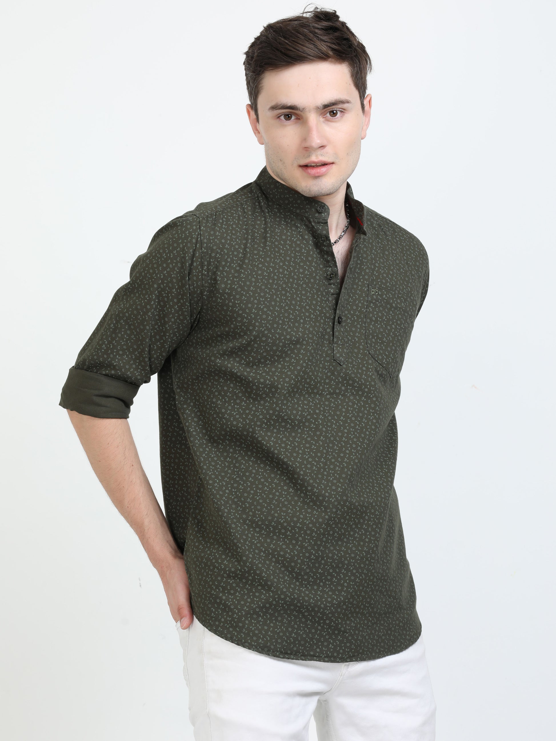 Lunar Green Short Kurta for Men 