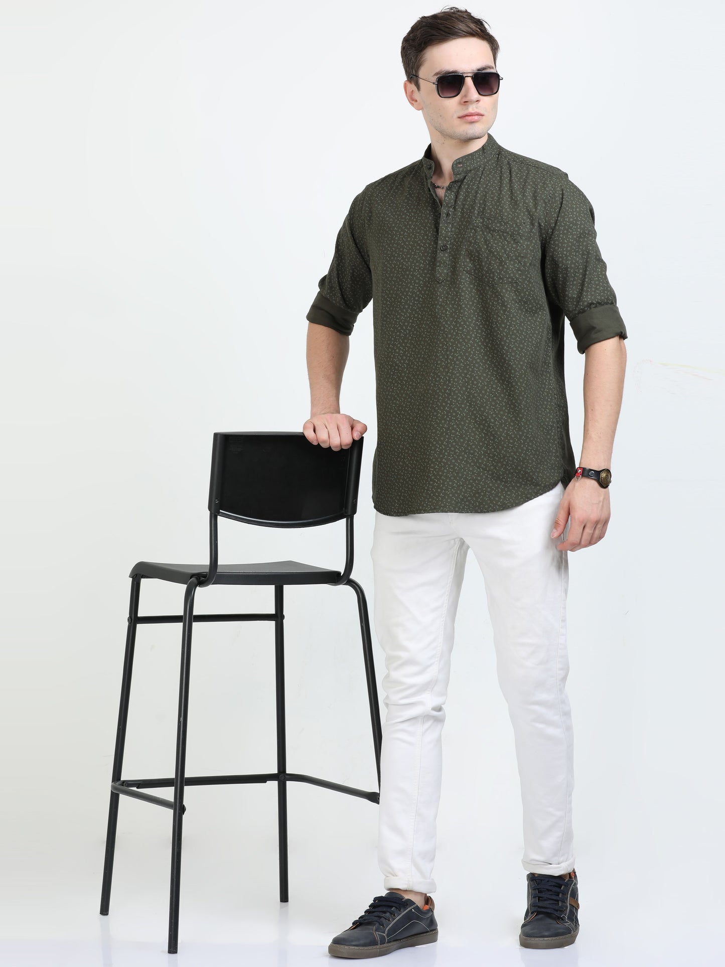 Lunar Green Short Kurta for Men 