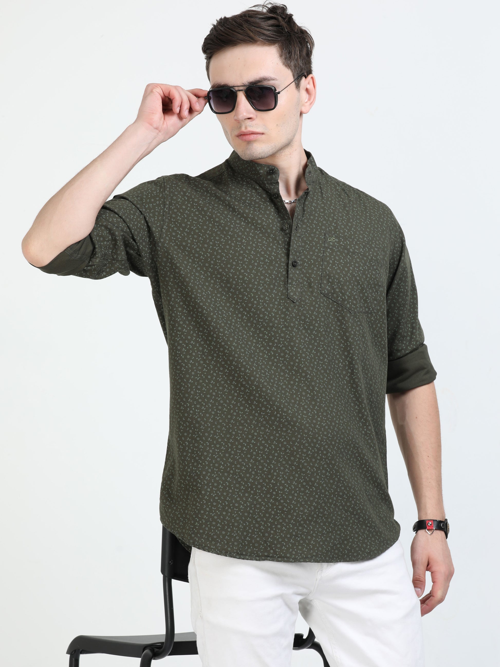 Lunar Green Short Kurta for Men 