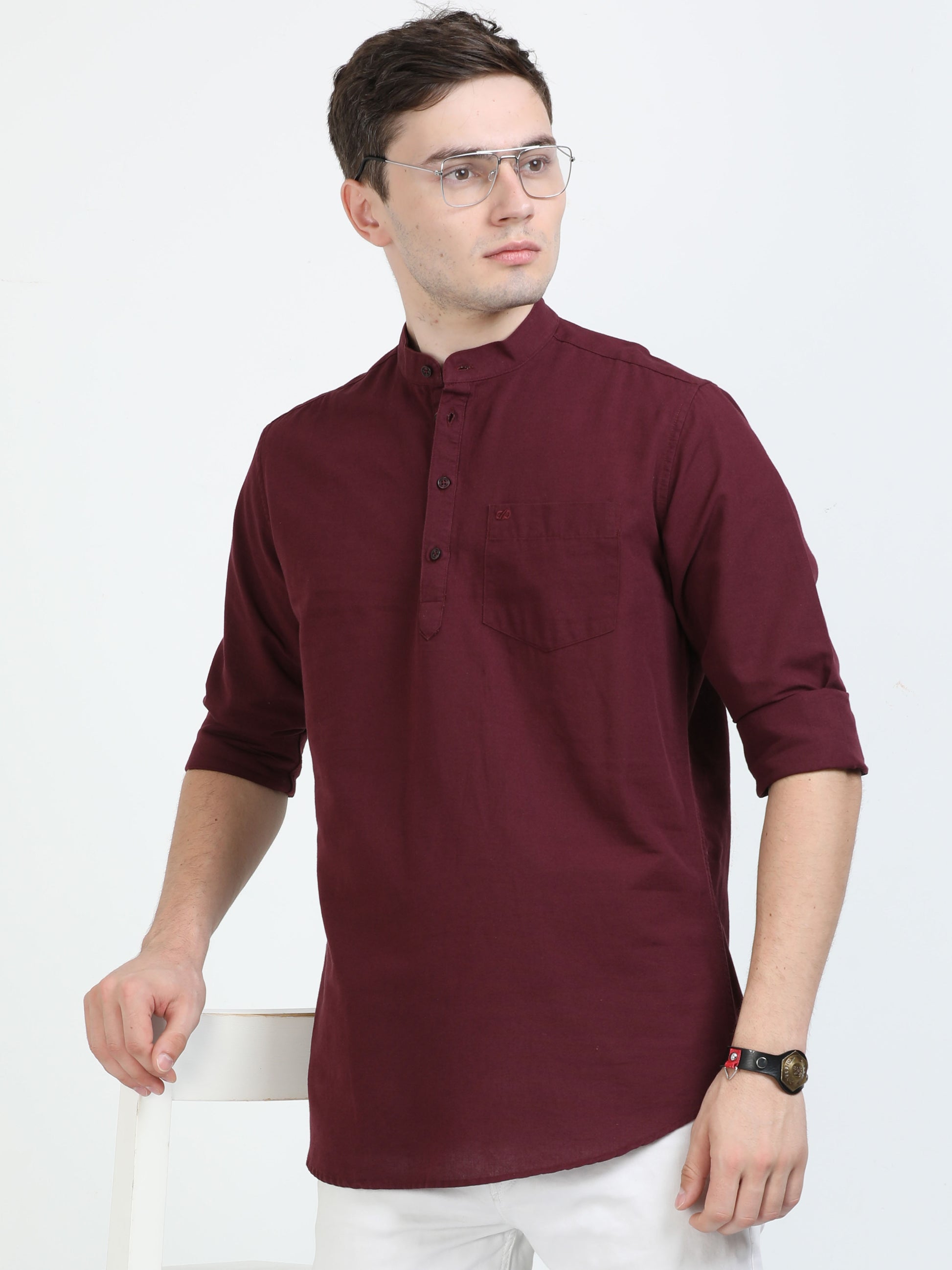 Wine Berry Short Kurta for Men 