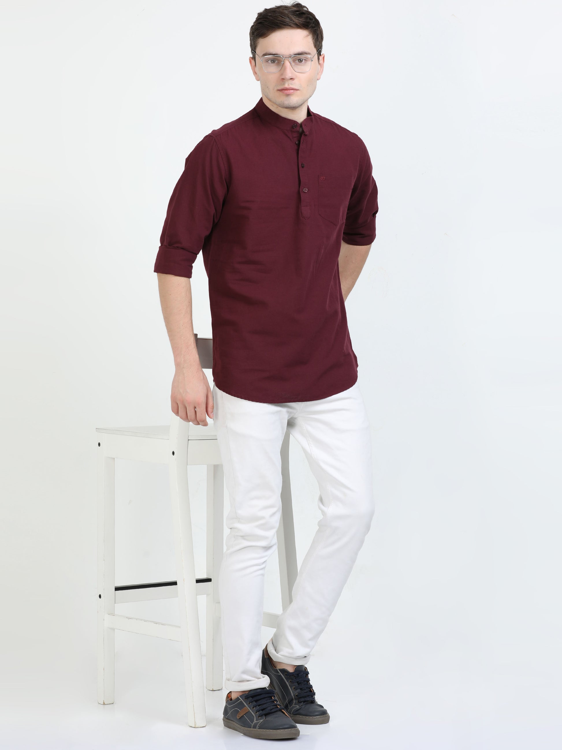 Wine Berry Short Kurta for Men 