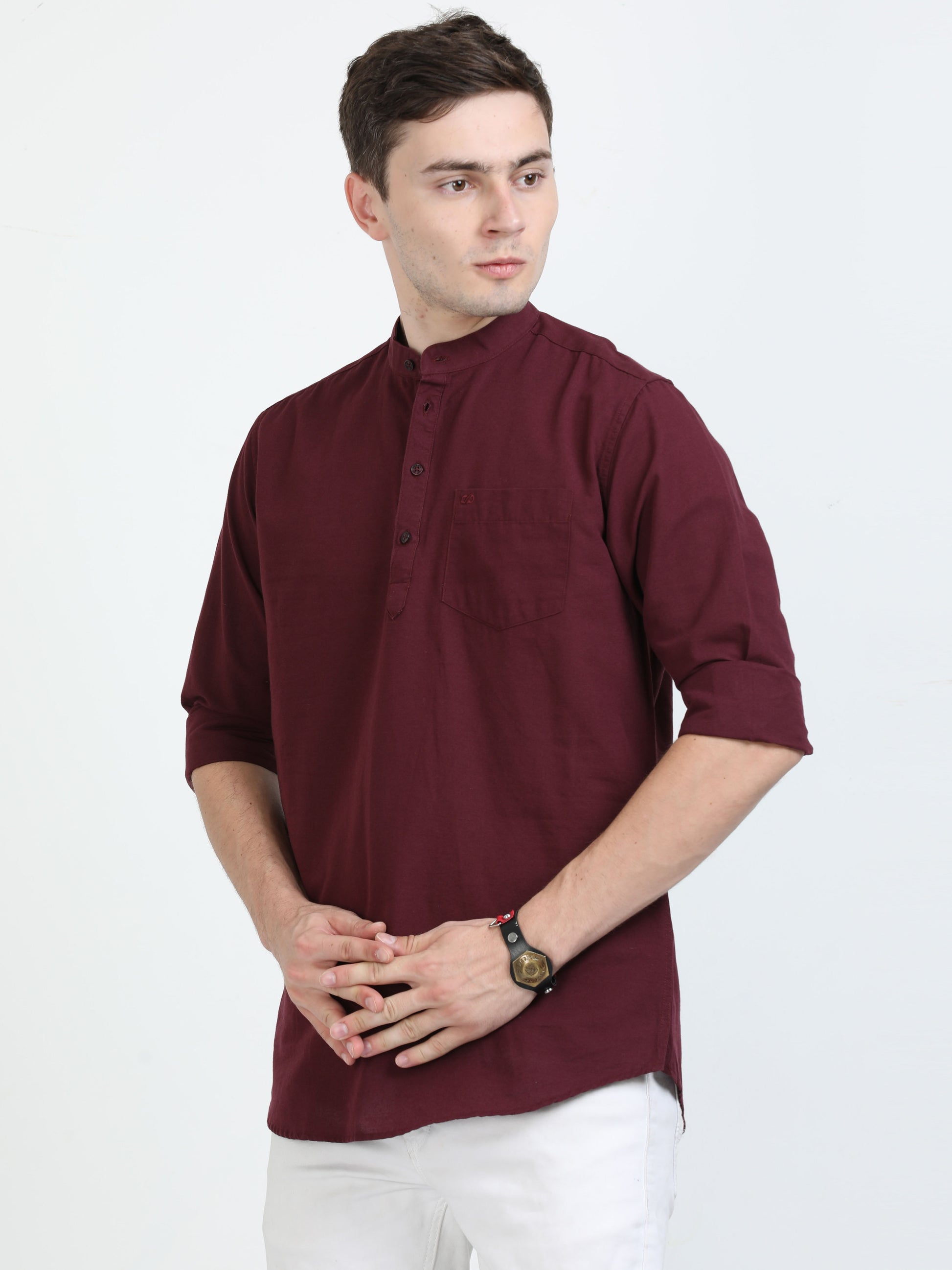 Wine Berry Short Kurta for Men 