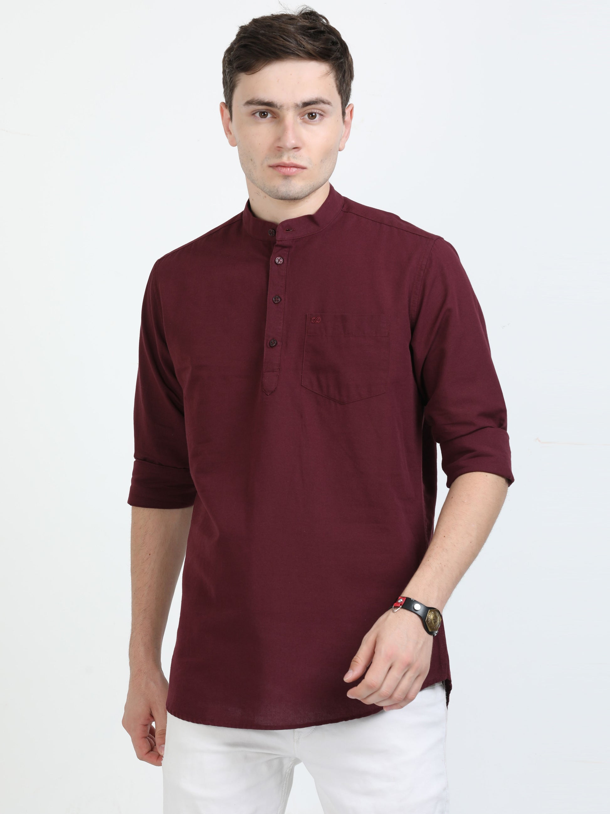 Wine Berry Short Kurta for Men 