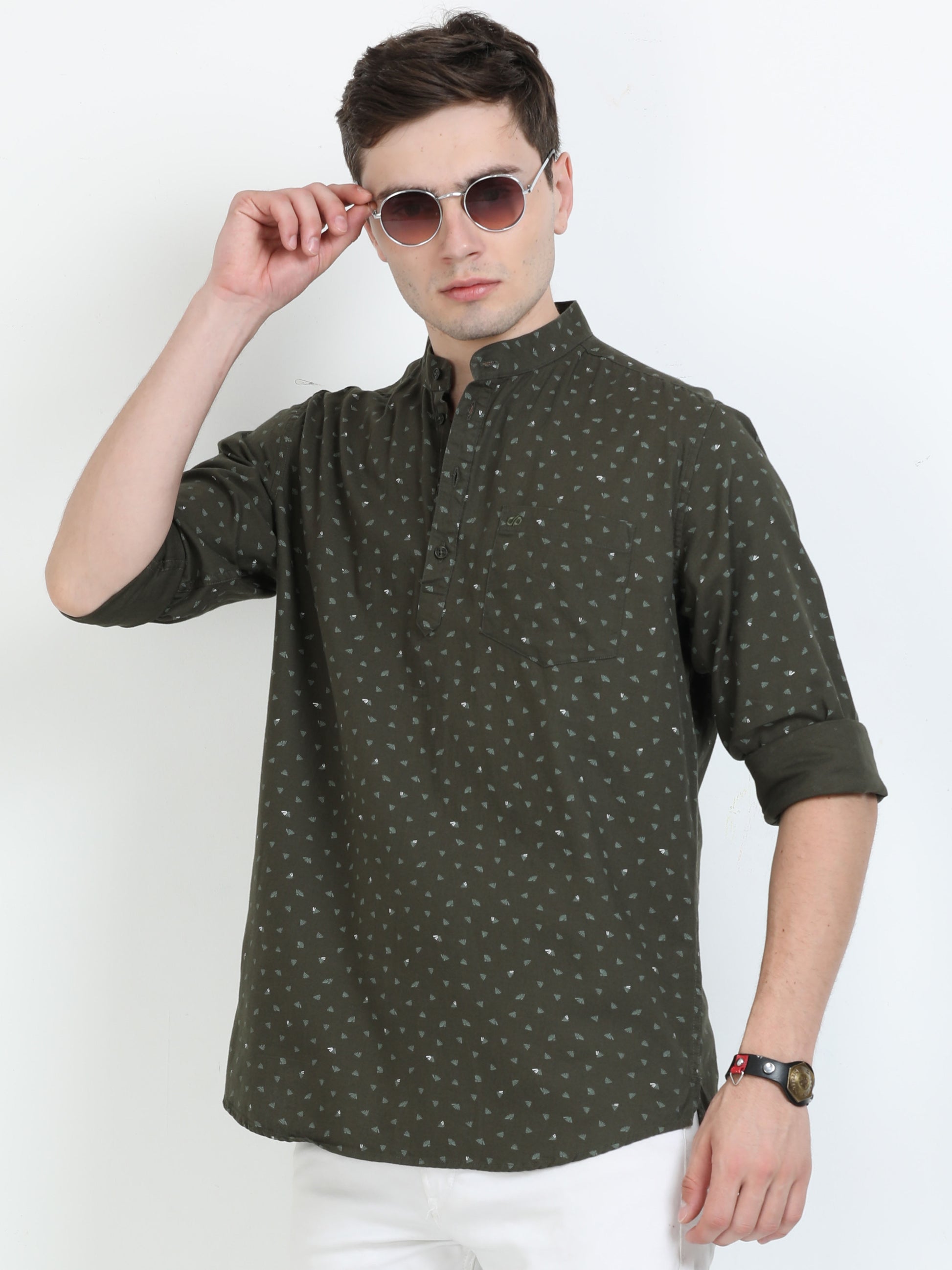 Hazel Green Short Kurta for Men 