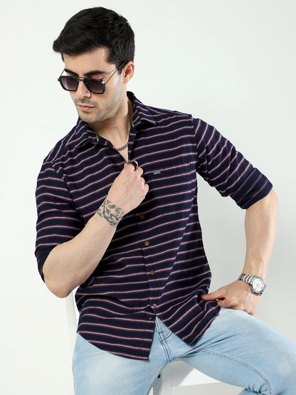 Navy Striped Full Sleeve Shirt for Men at Great Price – DAKS NEO