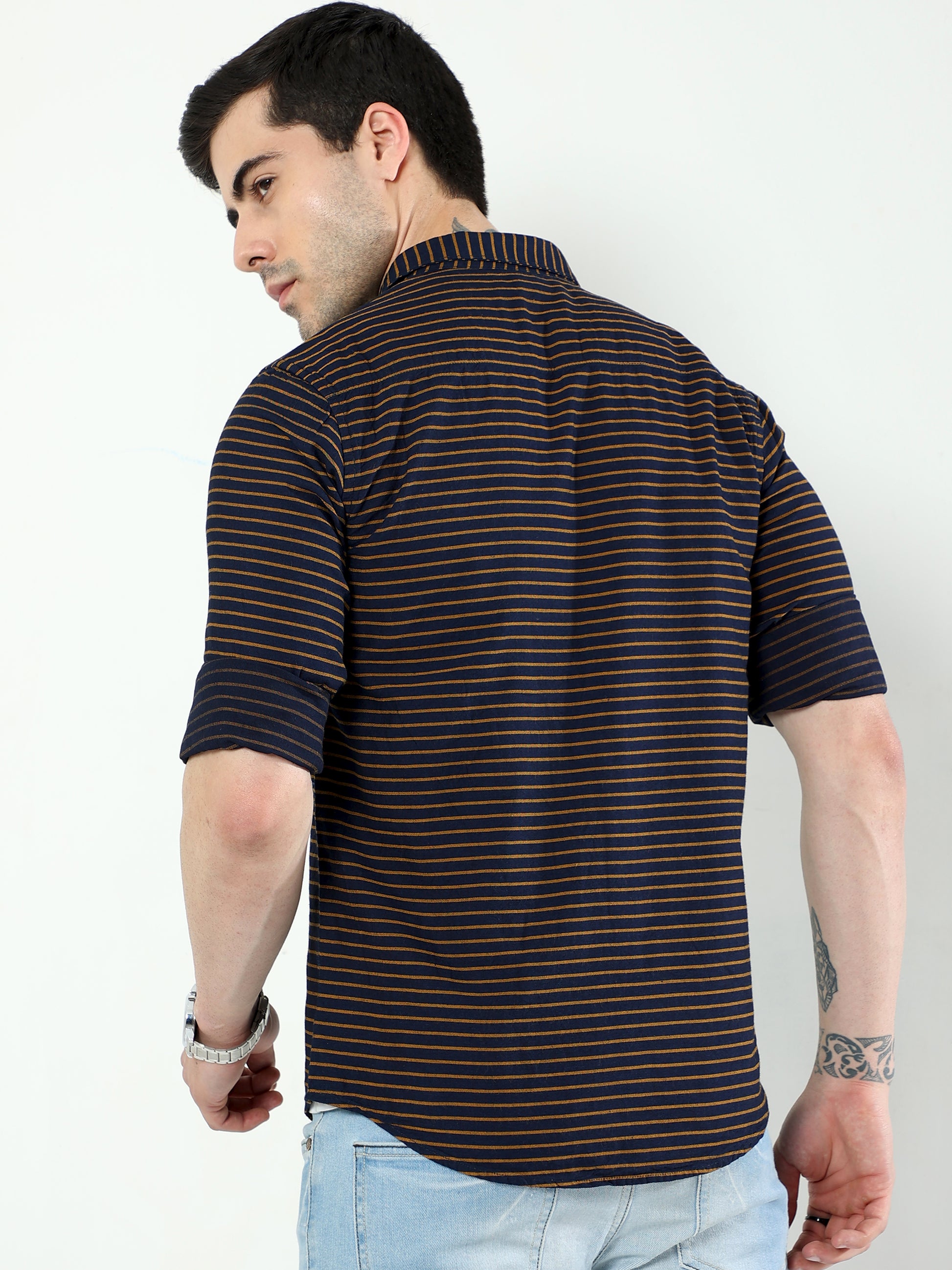 Navy Striped Full Sleeve Shirt for Men at Great Price – DAKS NEO